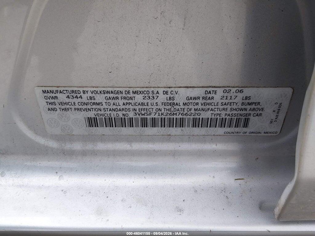 3VWSF71K26M766220 2006 VOLKSWAGEN JETTA photo no. 9
