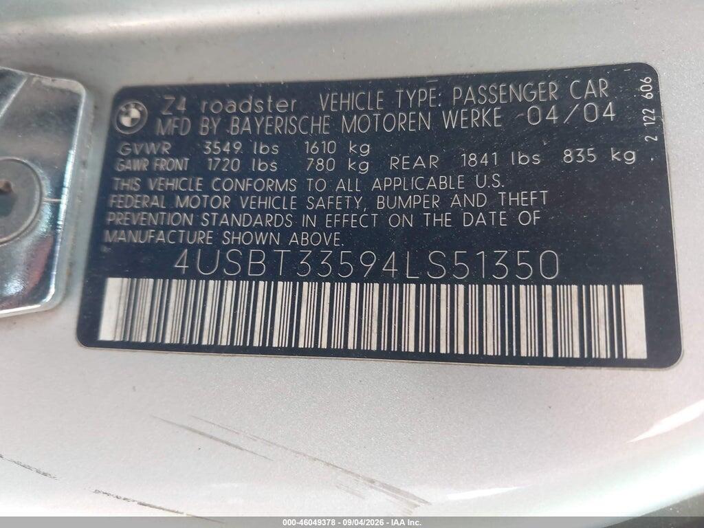 4USBT33594LS51350 2004 BMW Z4 photo no. 9