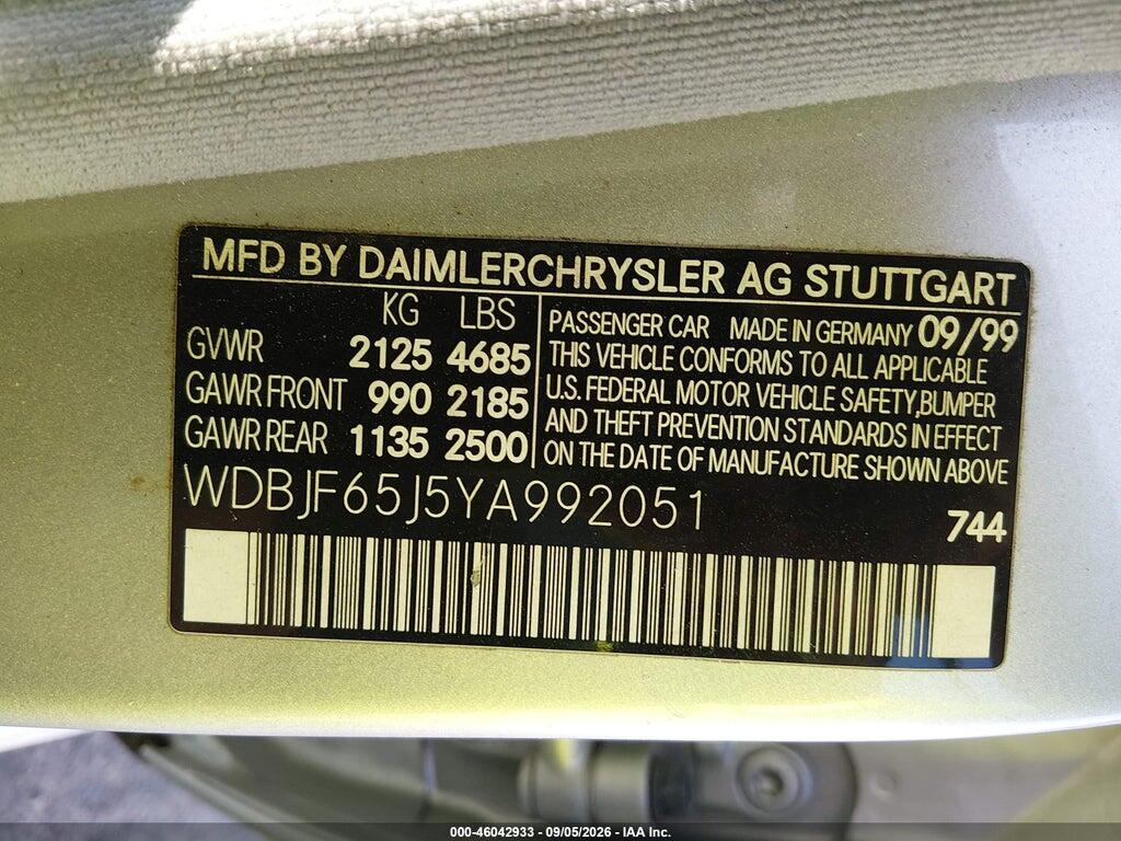 WDBJF65J5YA992051 2000 MERCEDES-BENZ E 320 photo no. 9