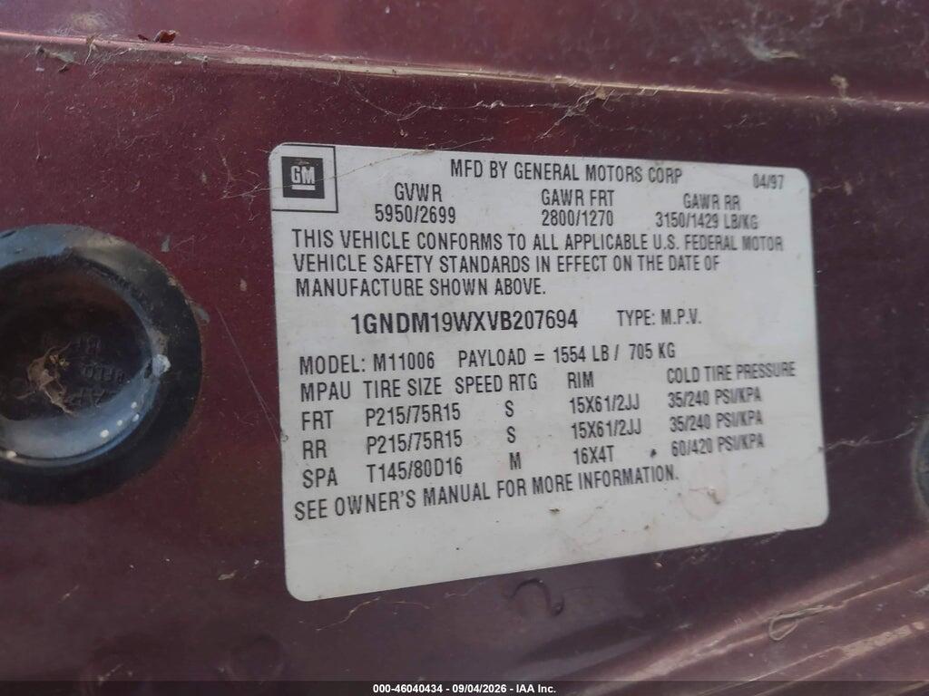 1GNDM19WXVB207694 1997 CHEVROLET ASTRO photo no. 9