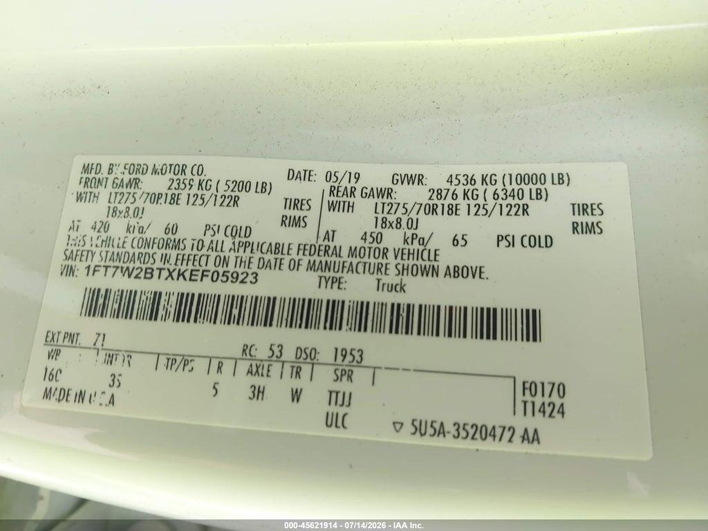 1FT7W2BTXKEF05923 2019 FORD F-250 photo no. 9