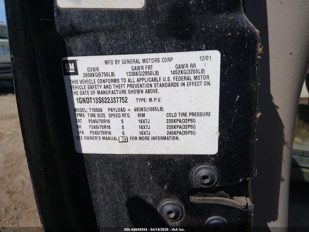 1GNDT13S622337752 2002 CHEVROLET TRAILBLAZER photo no. 9