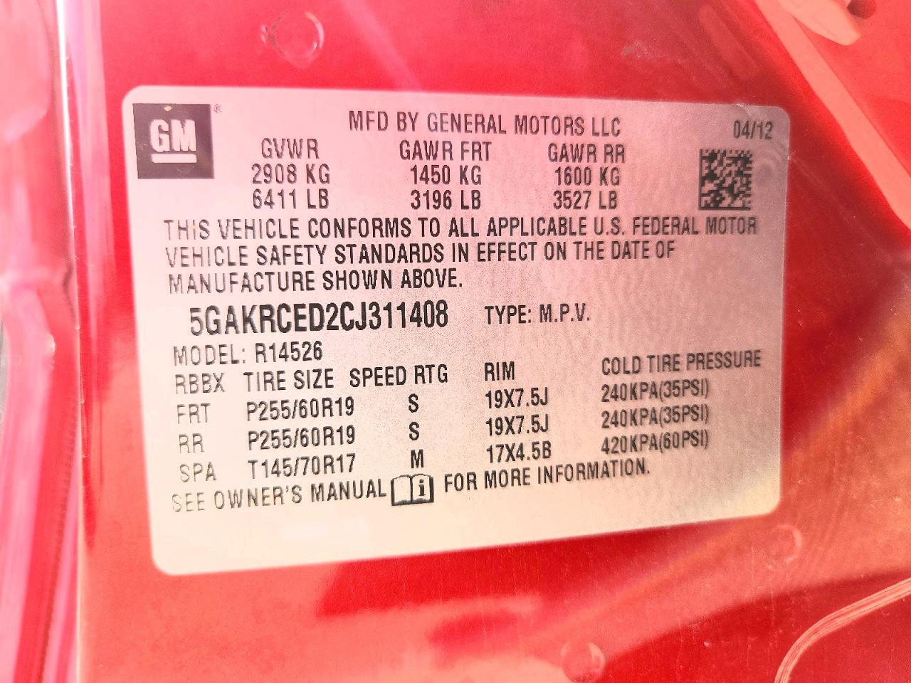 5GAKRCED2CJ311408 2012 BUICK ENCLAVE photo no. 12