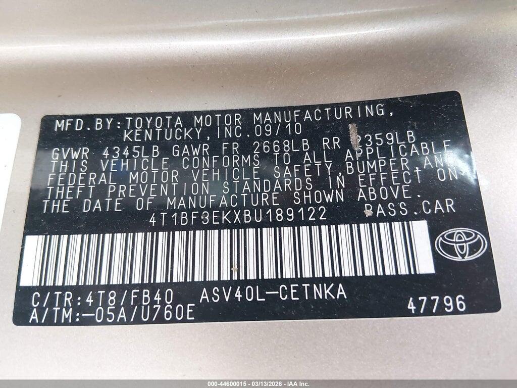 4T1BF3EKXBU189122 2011 TOYOTA CAMRY photo no. 9