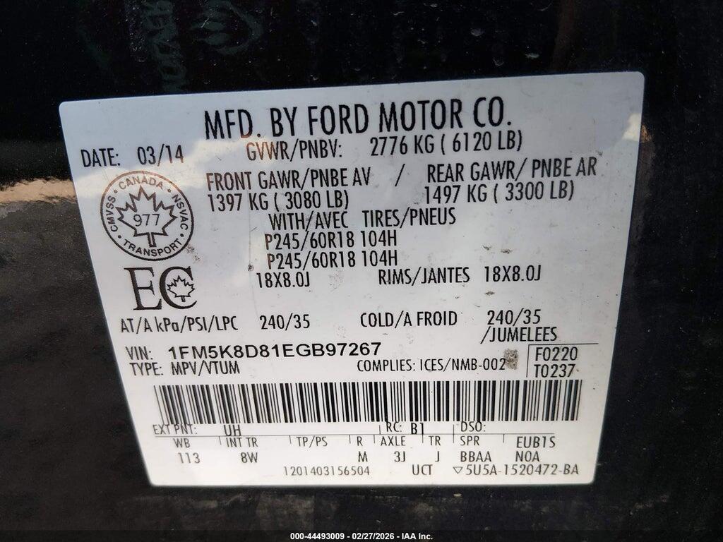 1FM5K8D81EGB97267 2014 FORD EXPLORER photo no. 9