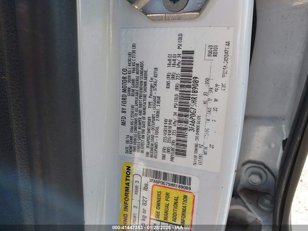 3FA6P0G75HR189089 2017 FORD FUSION photo no. 9