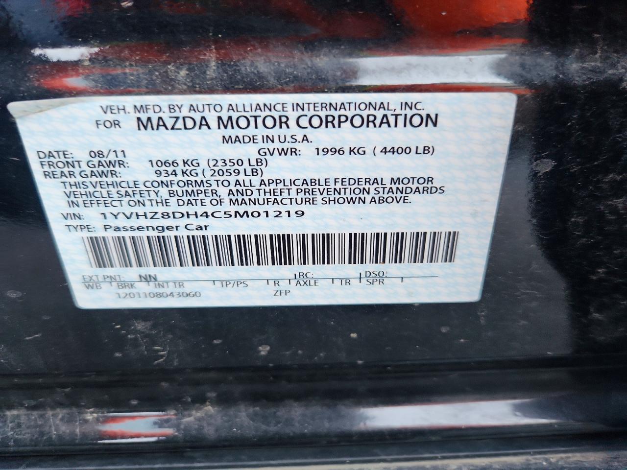 1YVHZ8DH4C5M01219 2012 MAZDA 6 photo no. 12