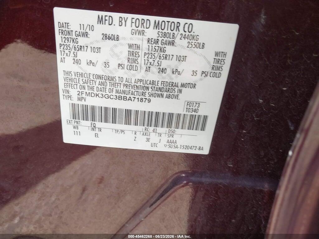2FMDK3GC3BBA71879 2011 FORD EDGE photo no. 9
