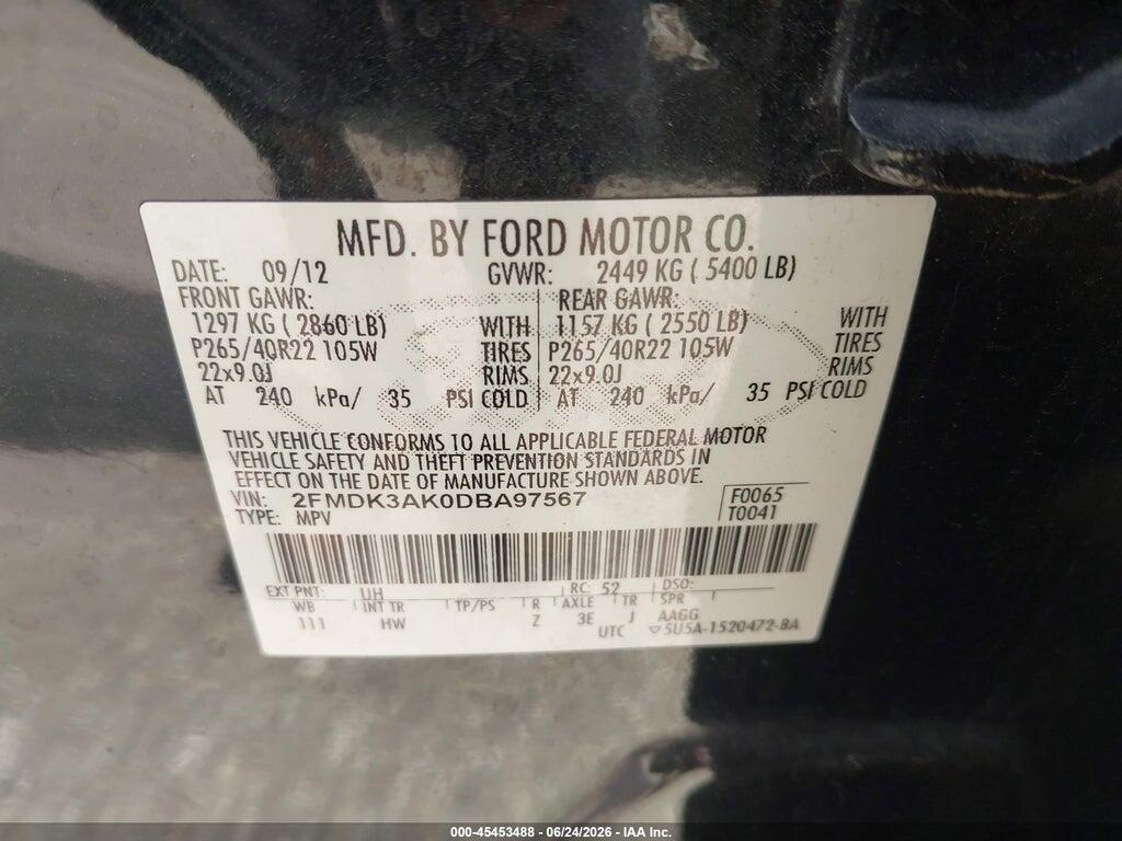 2FMDK3AK0DBA97567 2013 FORD EDGE photo no. 9