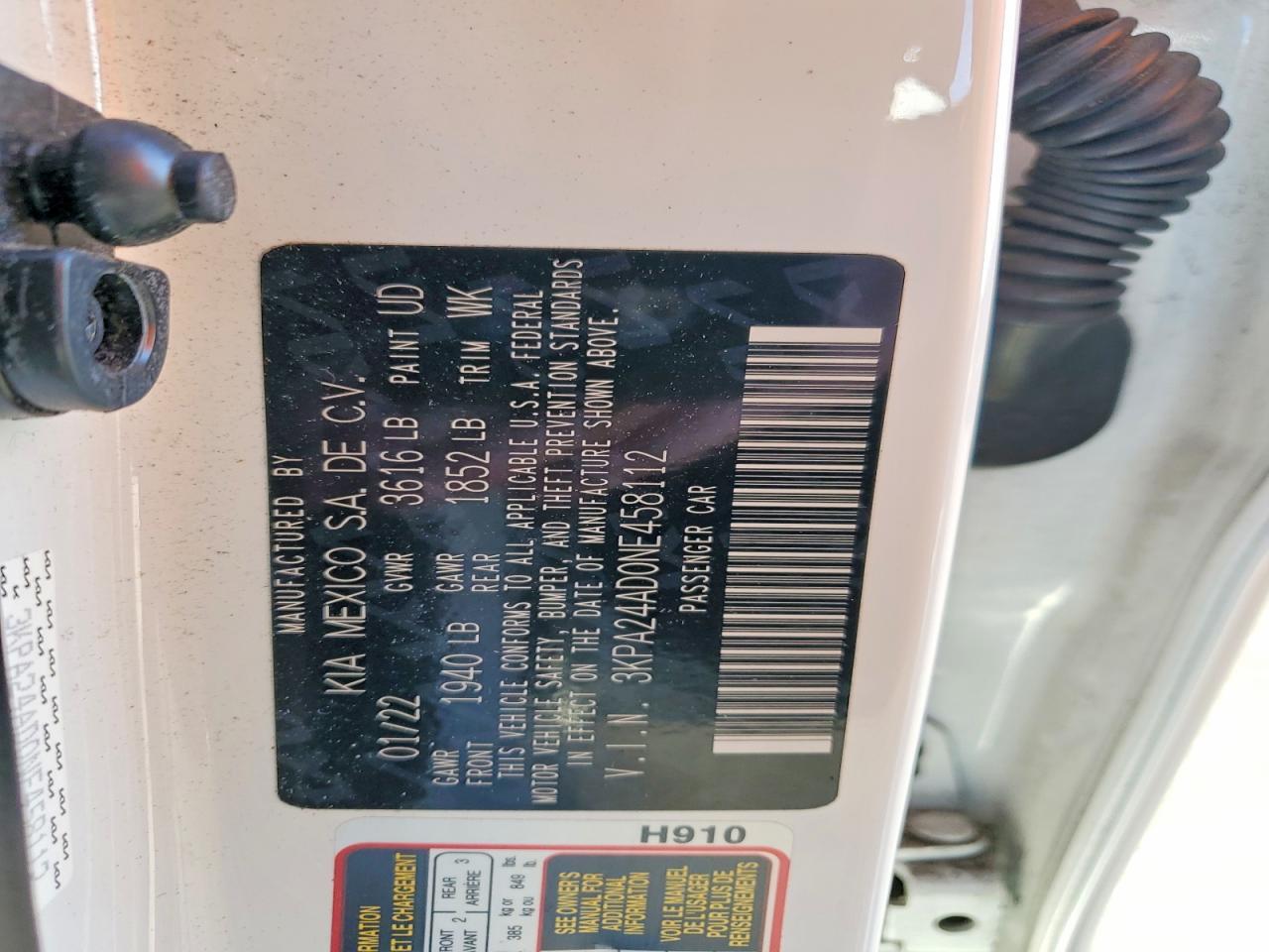 3KPA24AD0NE458112 2022 KIA RIO photo no. 12