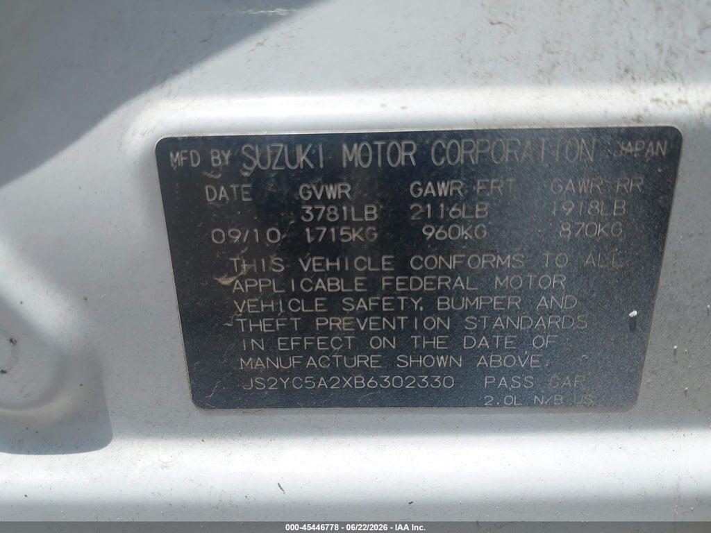 JS2YC5A2XB6302330 2011 SUZUKI SX4 photo no. 9