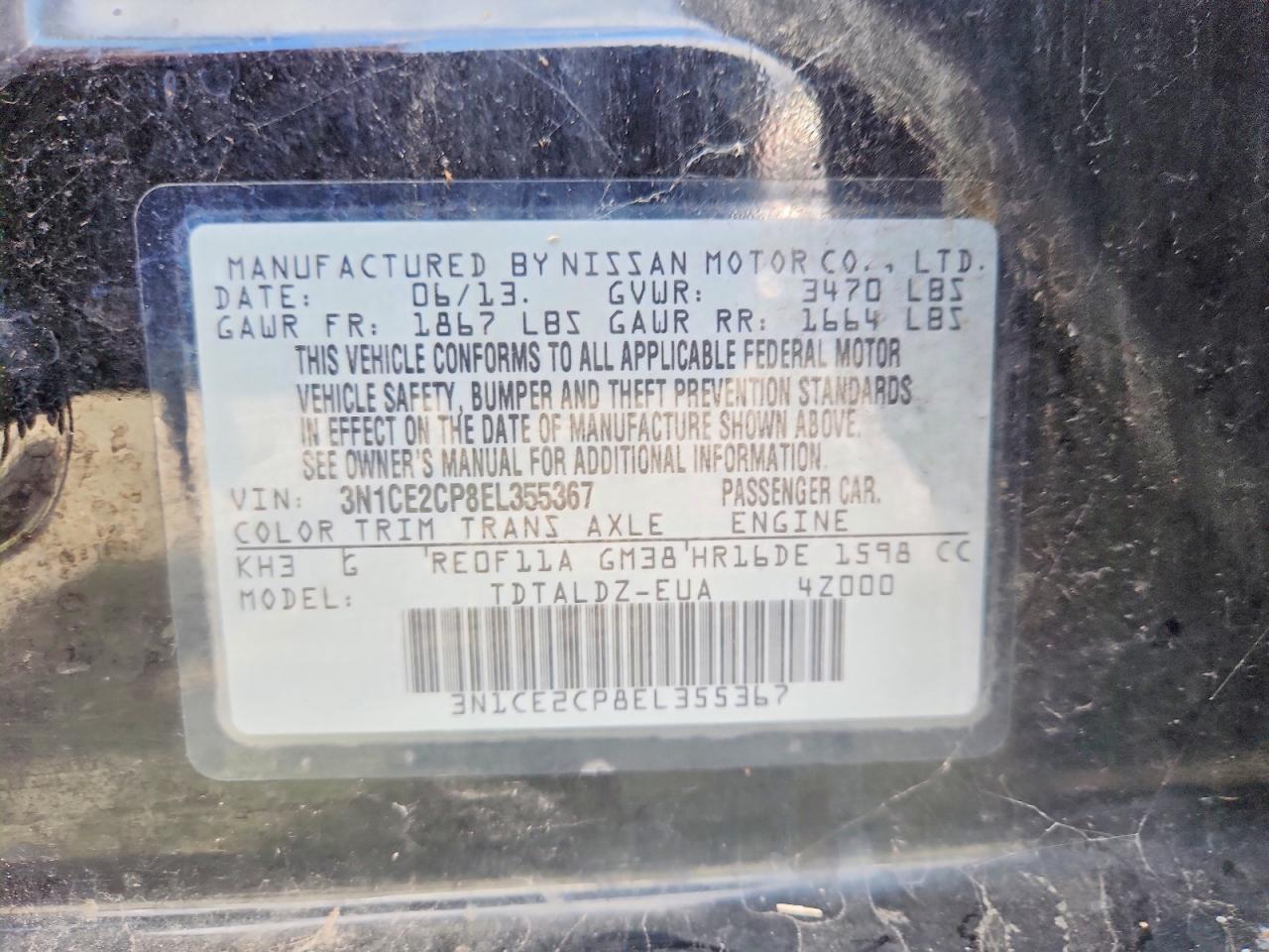 3N1CE2CP8EL355367 2014 NISSAN VERSA NOTE photo no. 12