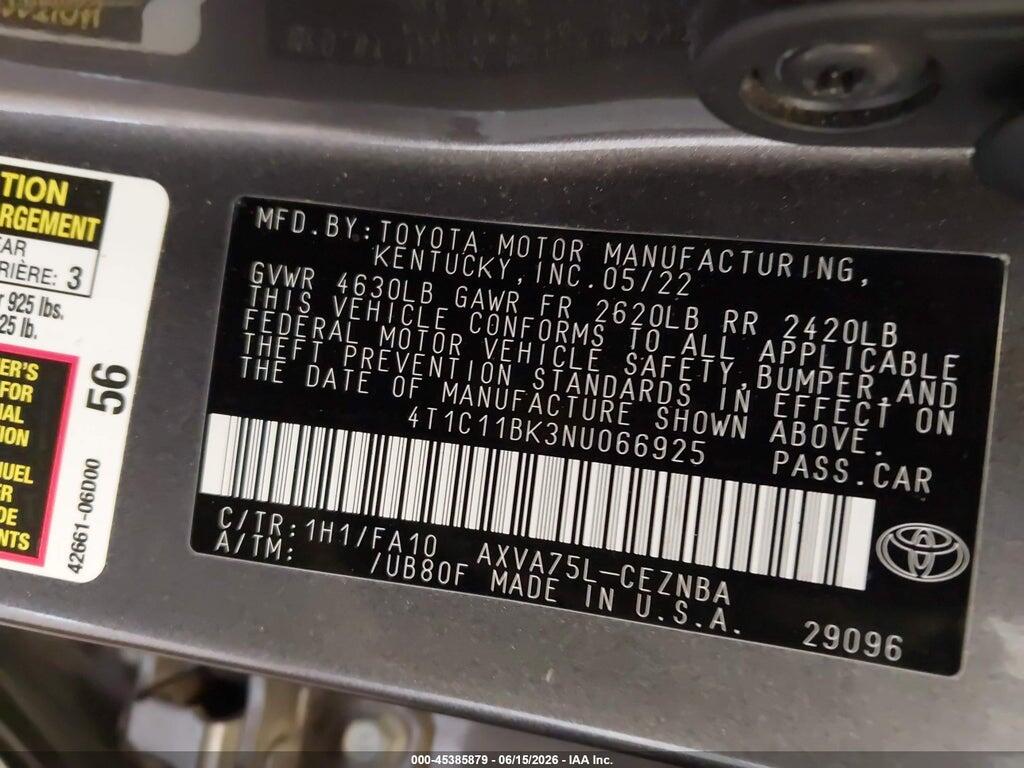 4T1C11BK3NU066925 2022 TOYOTA CAMRY photo no. 9