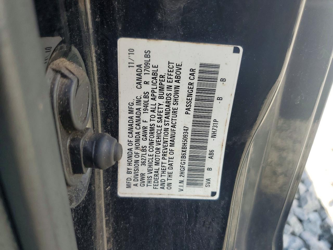 2HGFG1B6XBH509347 2011 HONDA CIVIC photo no. 12