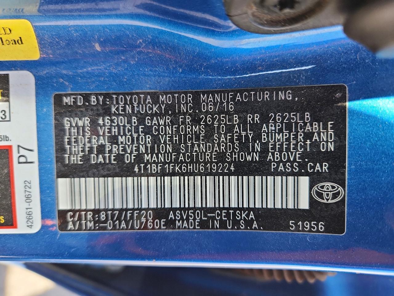 2017 TOYOTA CAMRY SE — Фото 12 из 12