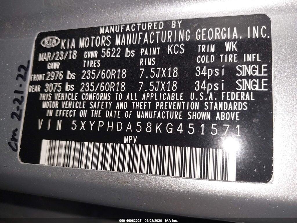5XYPHDA58KG451571 2019 KIA SORENTO photo no. 9
