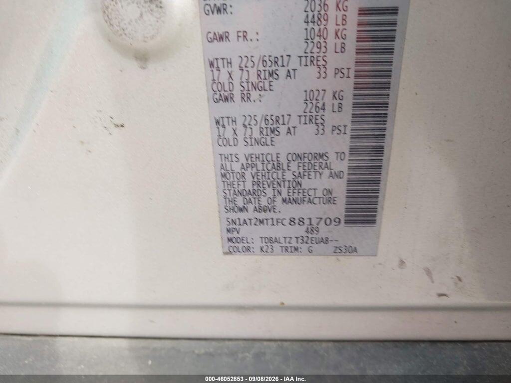 5N1AT2MT1FC881709 2015 NISSAN ROGUE photo no. 9