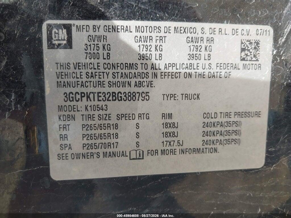 3GCPKTE32BG388795 2011 CHEVROLET SILVERADO 1500 photo no. 9
