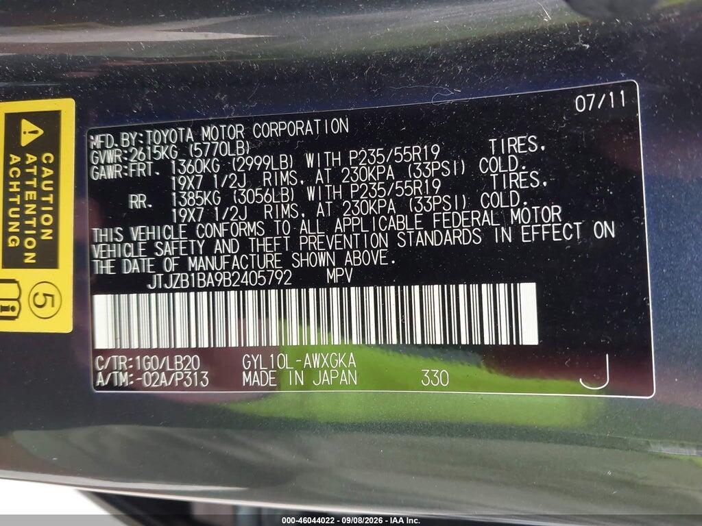 JTJZB1BA9B2405792 2011 LEXUS RX 450H photo no. 9
