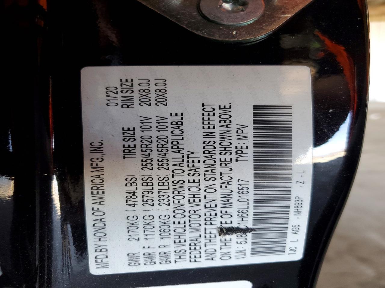 5J8TC1H66LL016517 2020 ACURA RDX photo no. 12