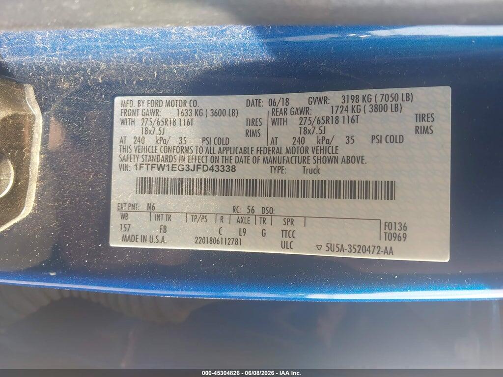 1FTFW1EG3JFD43338 2018 FORD F-150 photo no. 9