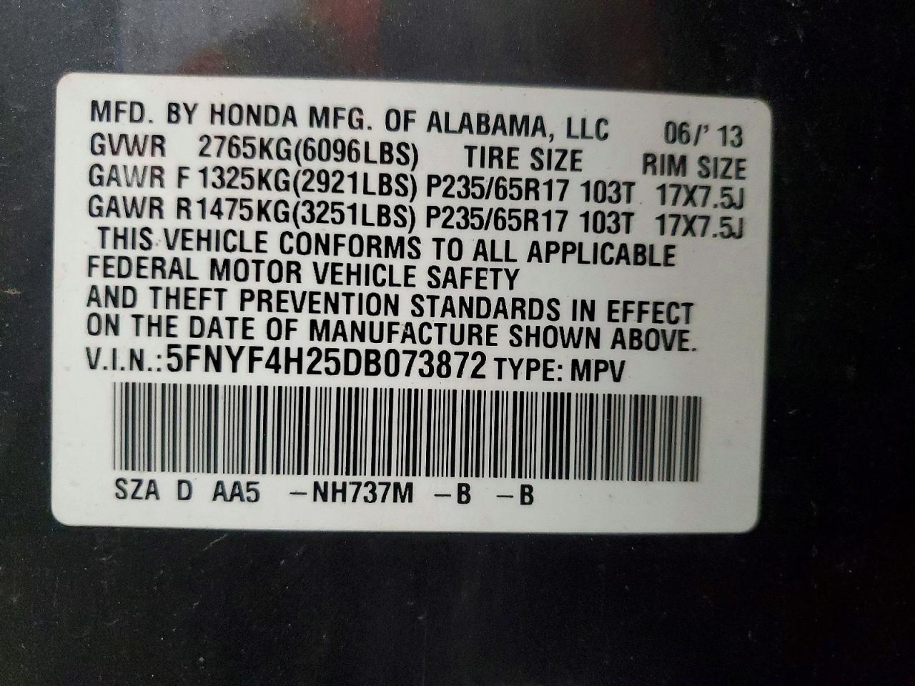 2013 HONDA PILOT LX — Фото 13 из 13