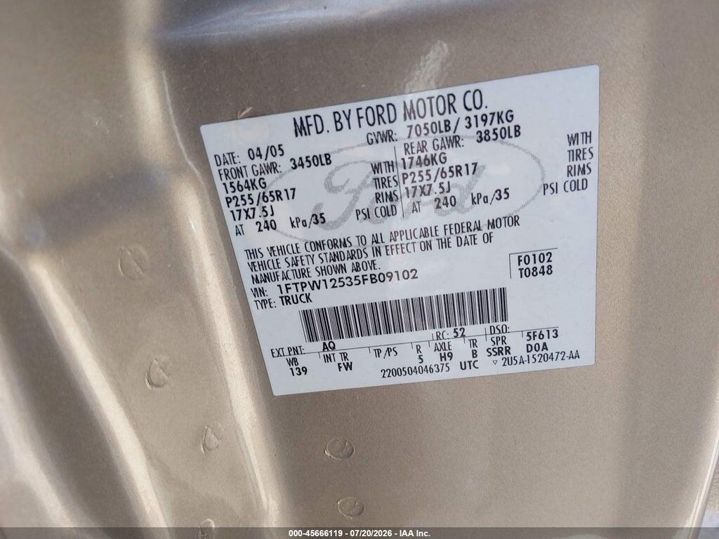 1FTPW12535FB09102 2005 FORD F-150 photo no. 9