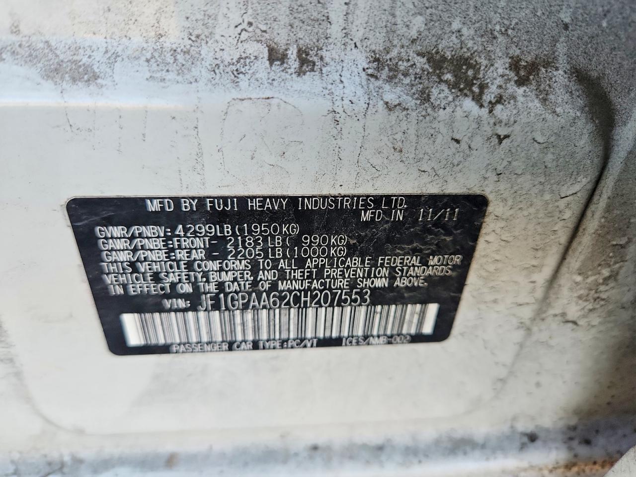 JF1GPAA62CH207553 2012 SUBARU IMPREZA photo no. 12