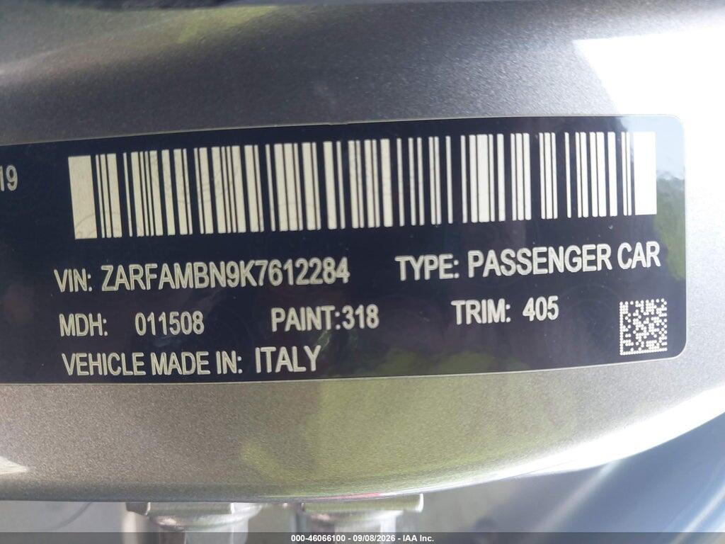 ZARFAMBN9K7612284 2019 ALFA ROMEO GIULIA photo no. 9