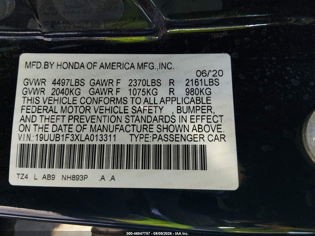 19UUB1F3XLA013311 2020 ACURA TLX photo no. 9