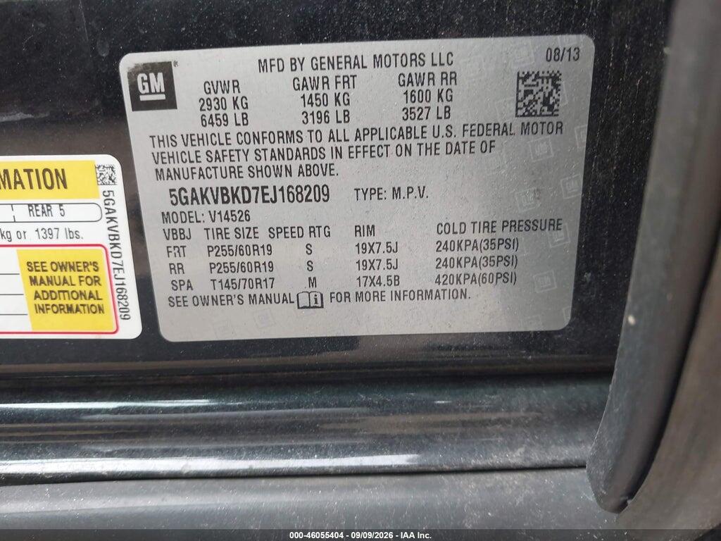 5GAKVBKD7EJ168209 2014 BUICK ENCLAVE photo no. 9