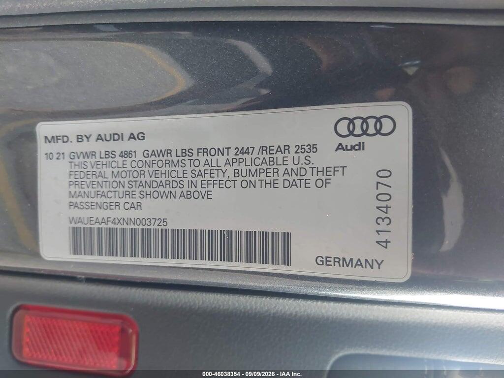 WAUEAAF4XNN003725 2022 AUDI A4 photo no. 9
