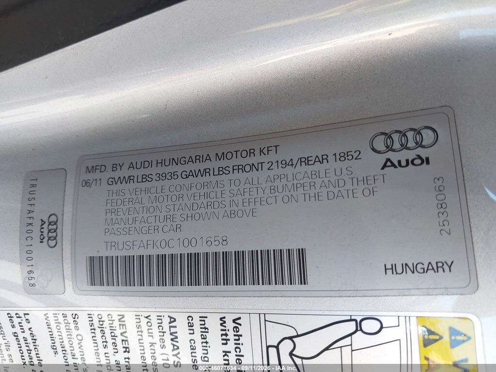 TRUSFAFK0C1001658 2012 AUDI TT photo no. 9