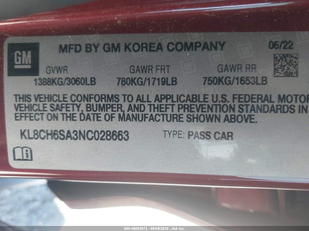 KL8CH6SA3NC028663 2022 CHEVROLET SPARK photo no. 9