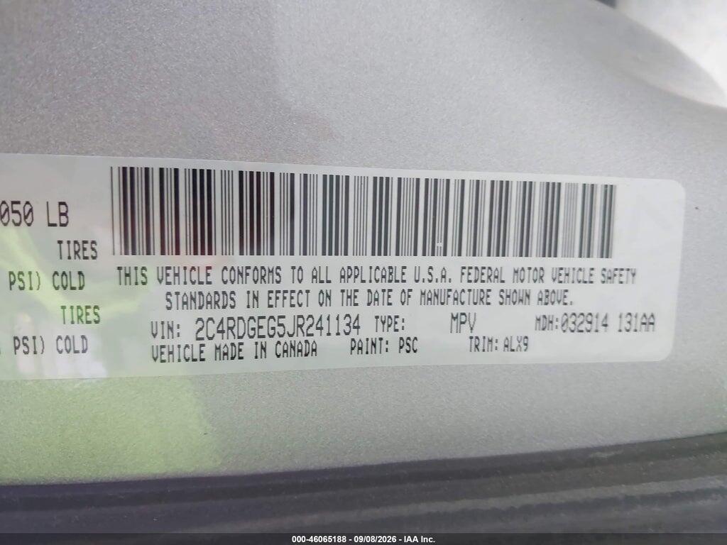 2C4RDGEG5JR241134 2018 DODGE GRAND CARAVAN photo no. 9