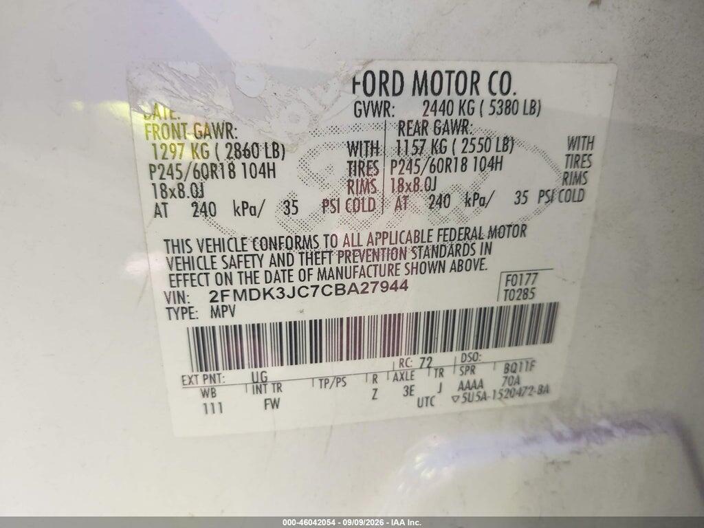 2FMDK3JC7CBA27944 2012 FORD EDGE photo no. 9