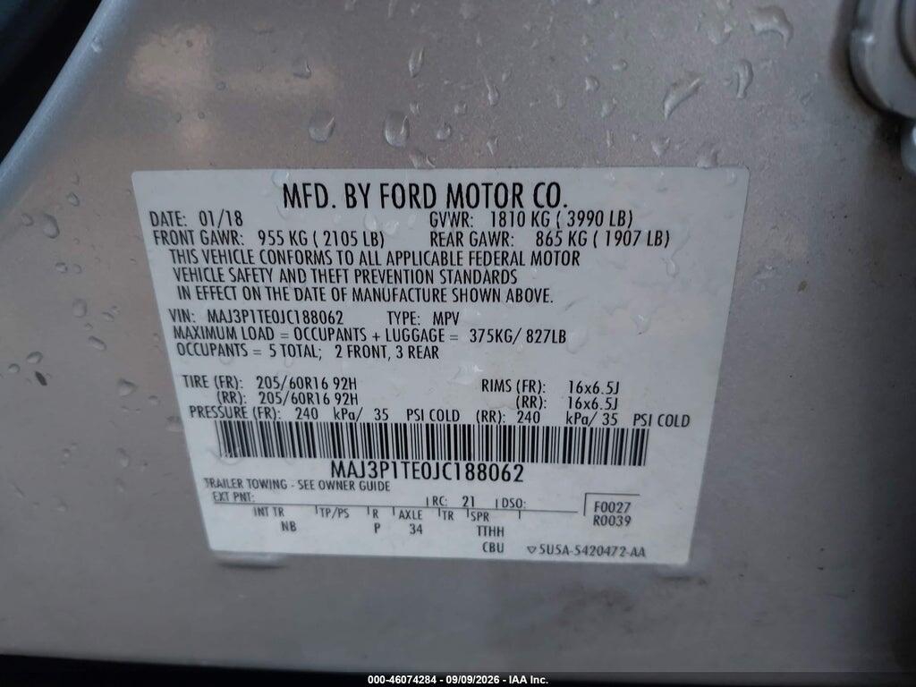 MAJ3P1TE0JC188062 2018 FORD ECOSPORT photo no. 9