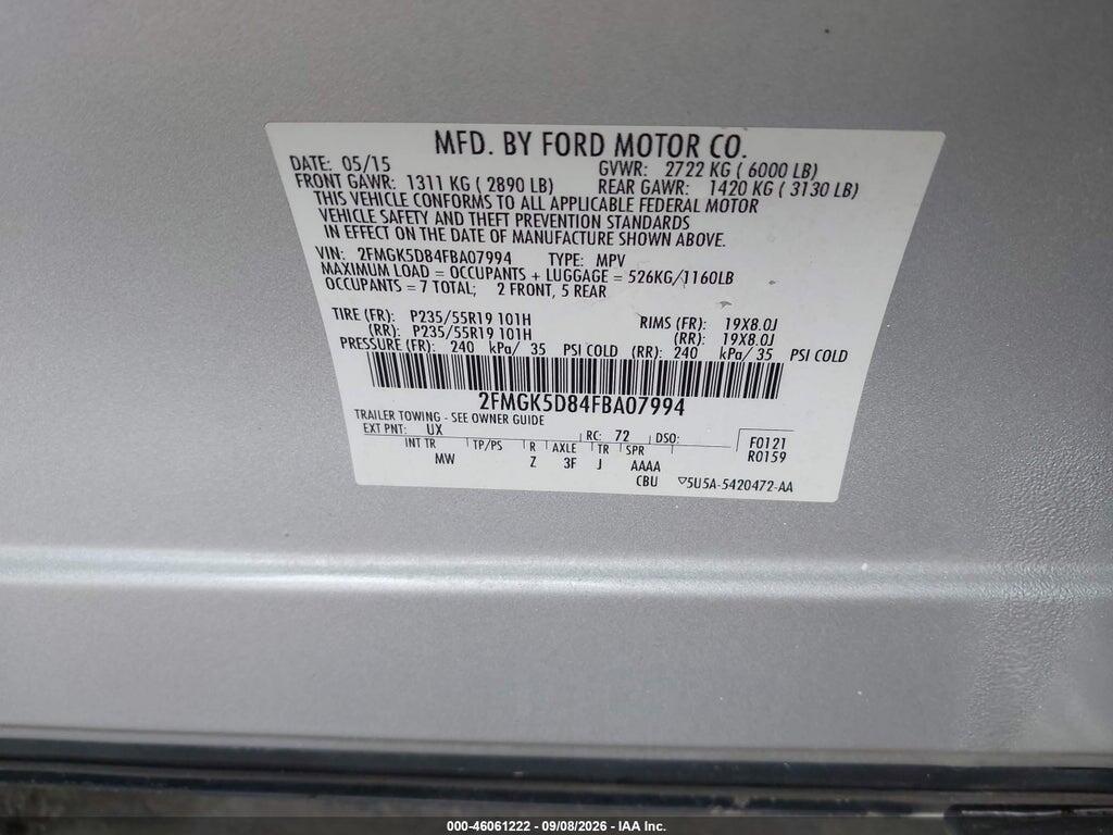 2FMGK5D84FBA07994 2015 FORD FLEX photo no. 9