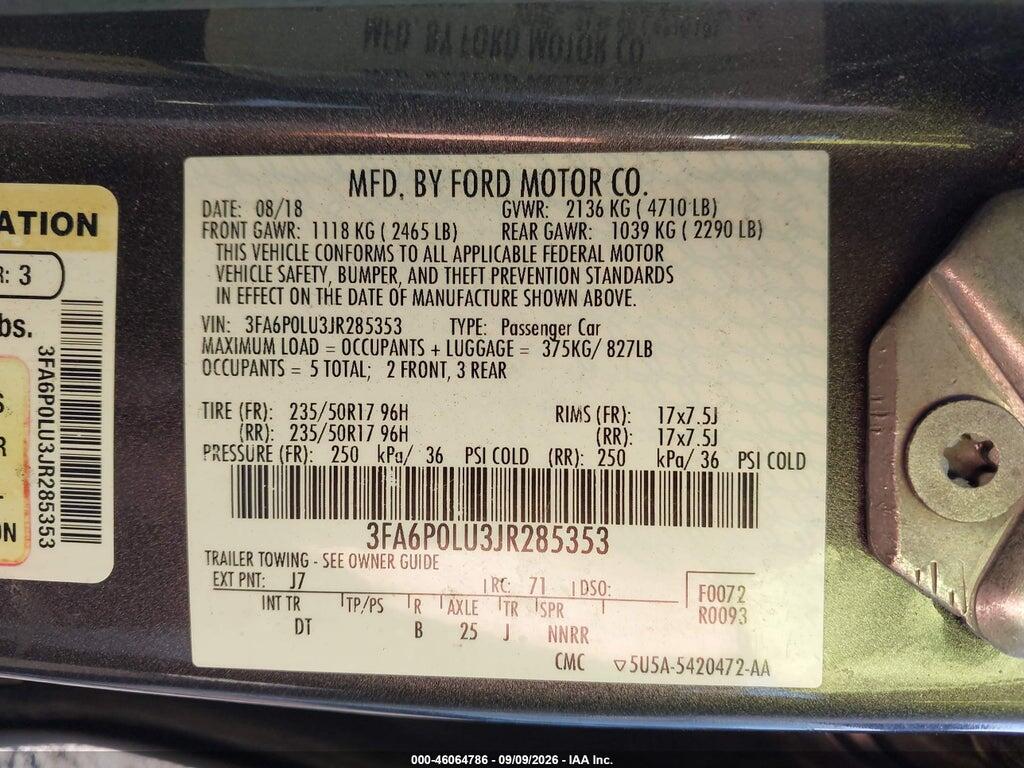 3FA6P0LU3JR285353 2018 FORD FUSION HYBRID photo no. 9