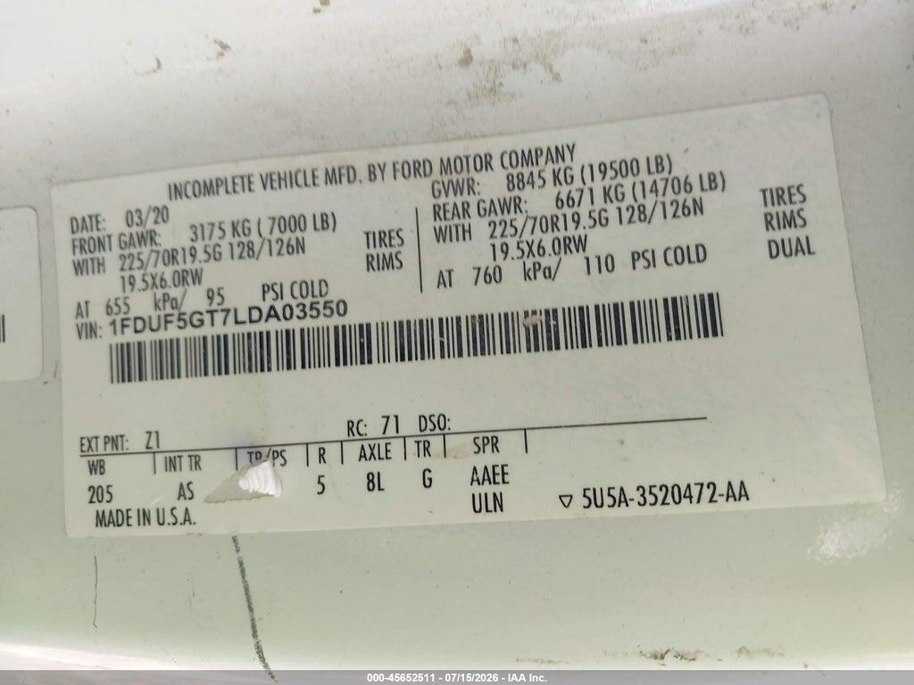 1FDUF5GT7LDA03550 2020 FORD F-550 CHASSIS photo no. 8