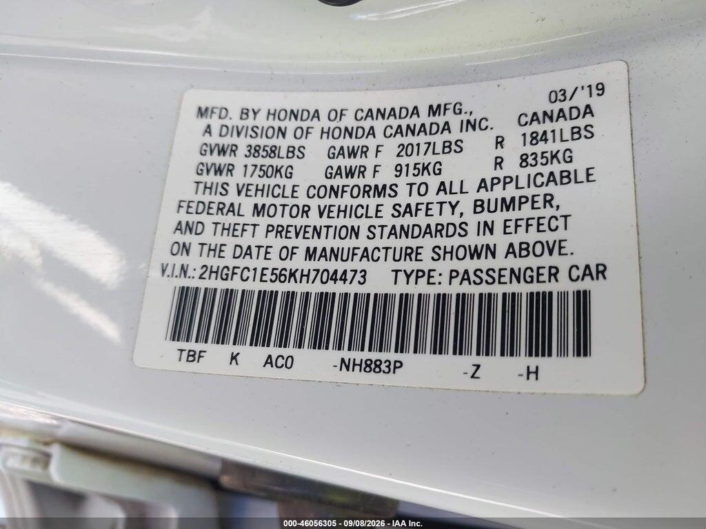 2HGFC1E56KH704473 2019 HONDA CIVIC SI photo no. 9