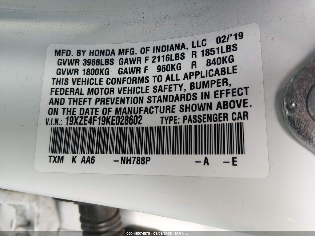 19XZE4F19KE028602 2019 HONDA INSIGHT photo no. 9
