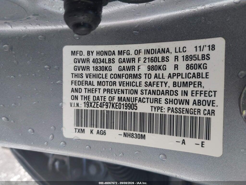 19XZE4F97KE019905 2019 HONDA INSIGHT photo no. 9