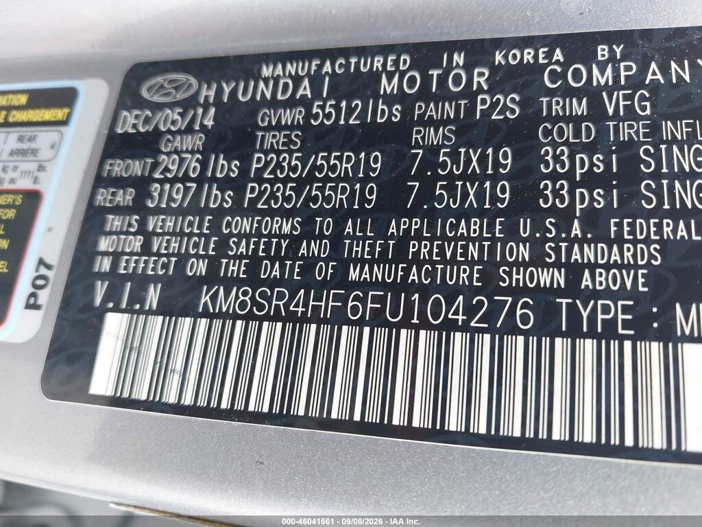 KM8SR4HF6FU104276 2015 HYUNDAI SANTA FE photo no. 9