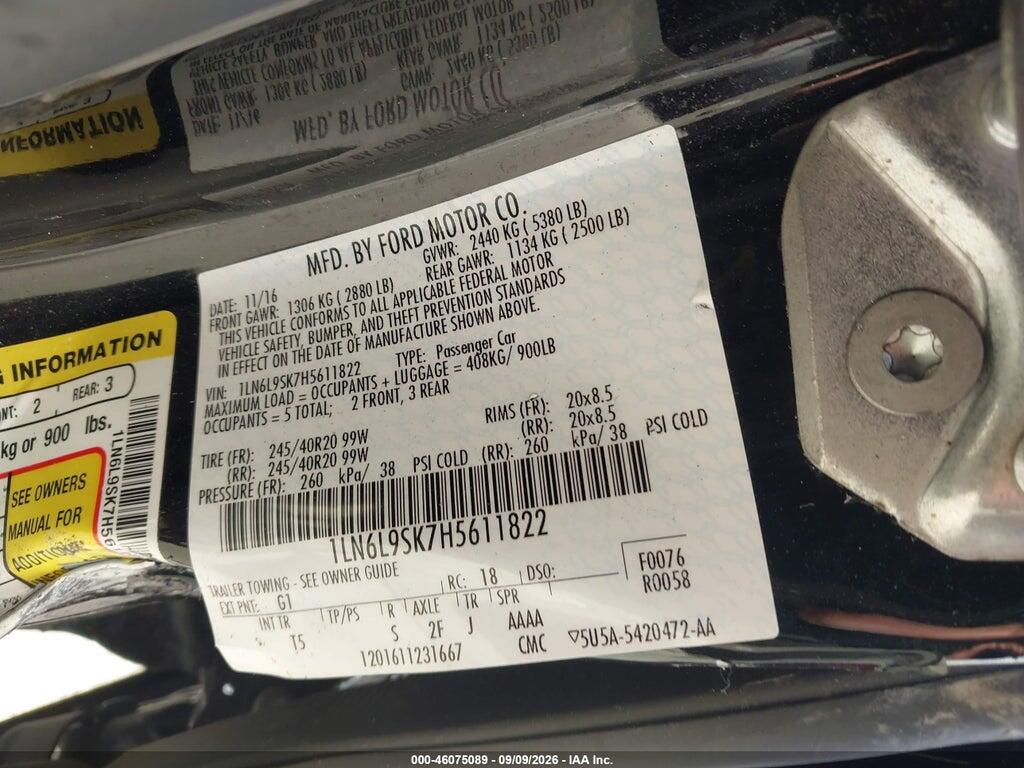 1LN6L9SK7H5611822 2017 LINCOLN CONTINENTAL photo no. 9