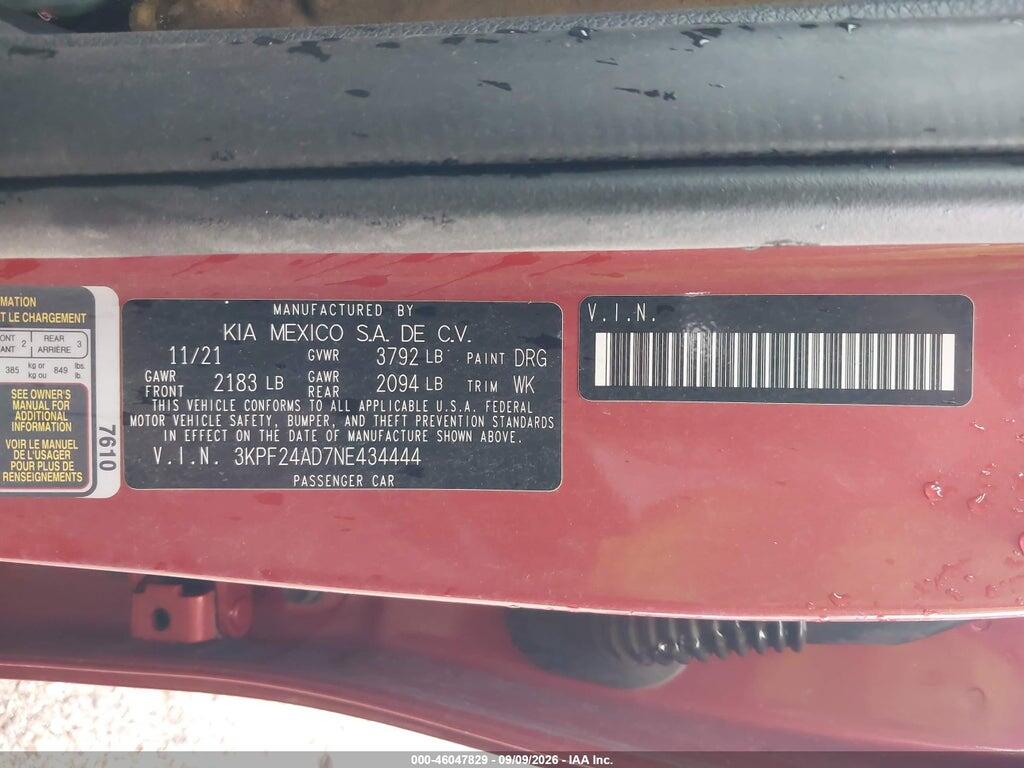 3KPF24AD7NE434444 2022 KIA FORTE photo no. 9