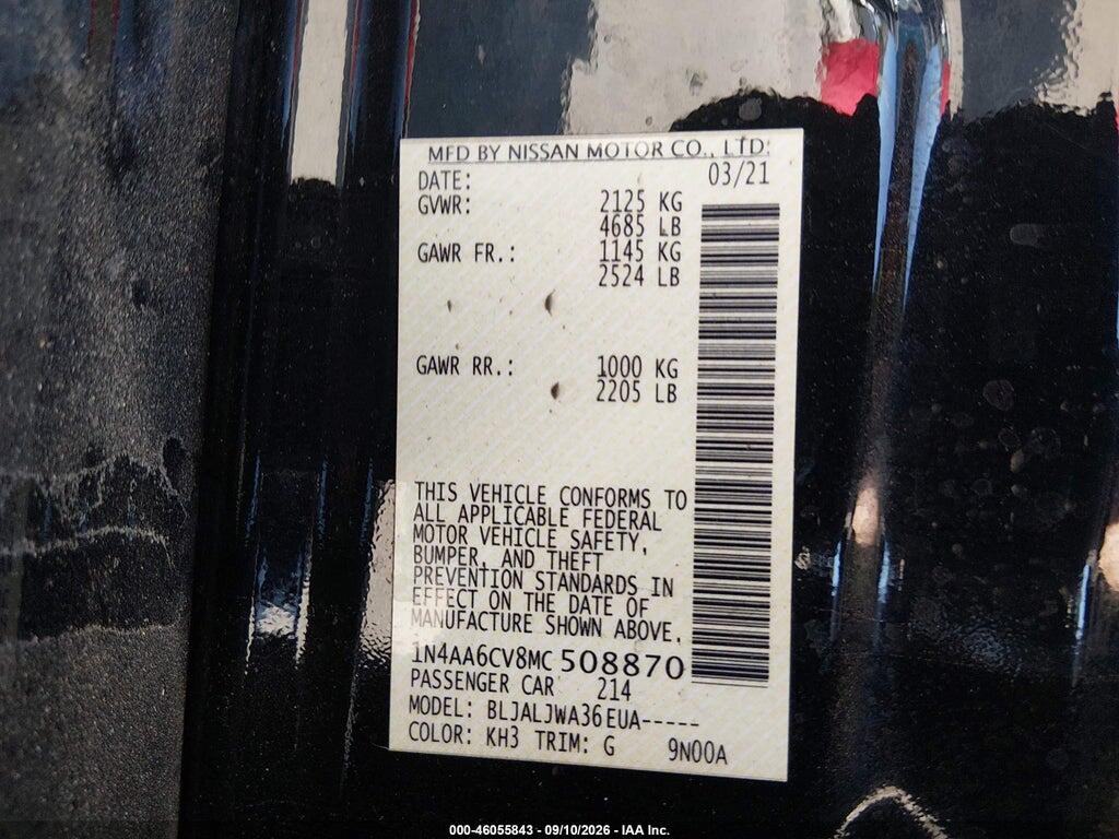 1N4AA6CV8MC508870 2021 NISSAN MAXIMA photo no. 9