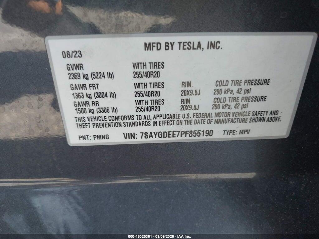 7SAYGDEE7PF855190 2023 TESLA MODEL Y photo no. 9