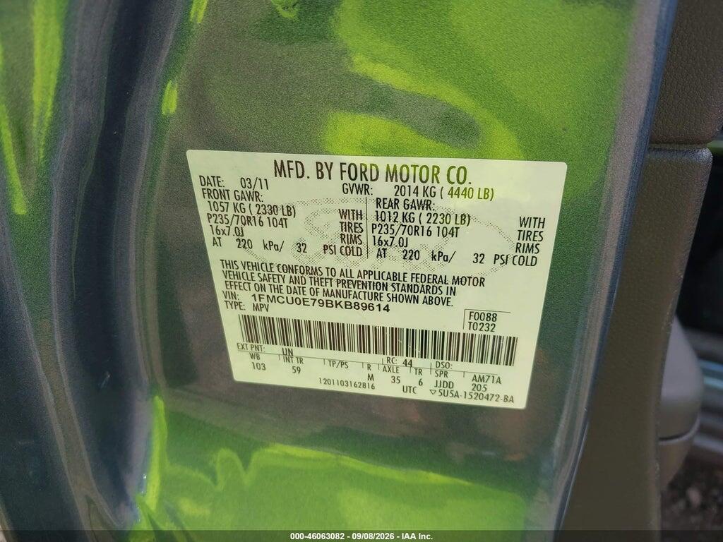 1FMCU0E79BKB89614 2011 FORD ESCAPE photo no. 9