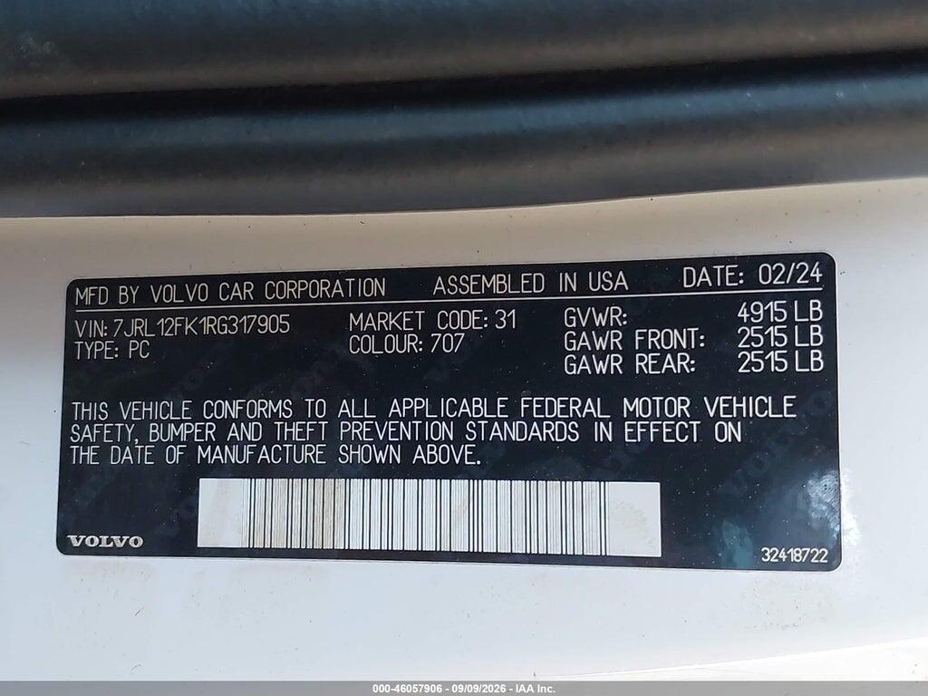 7JRL12FK1RG317905 2024 VOLVO S60 photo no. 9